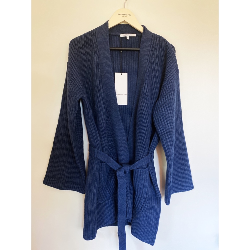 Emerson Fry Organic Wrap Sweater Ribbed- Indigo - Picture 5 of 5
